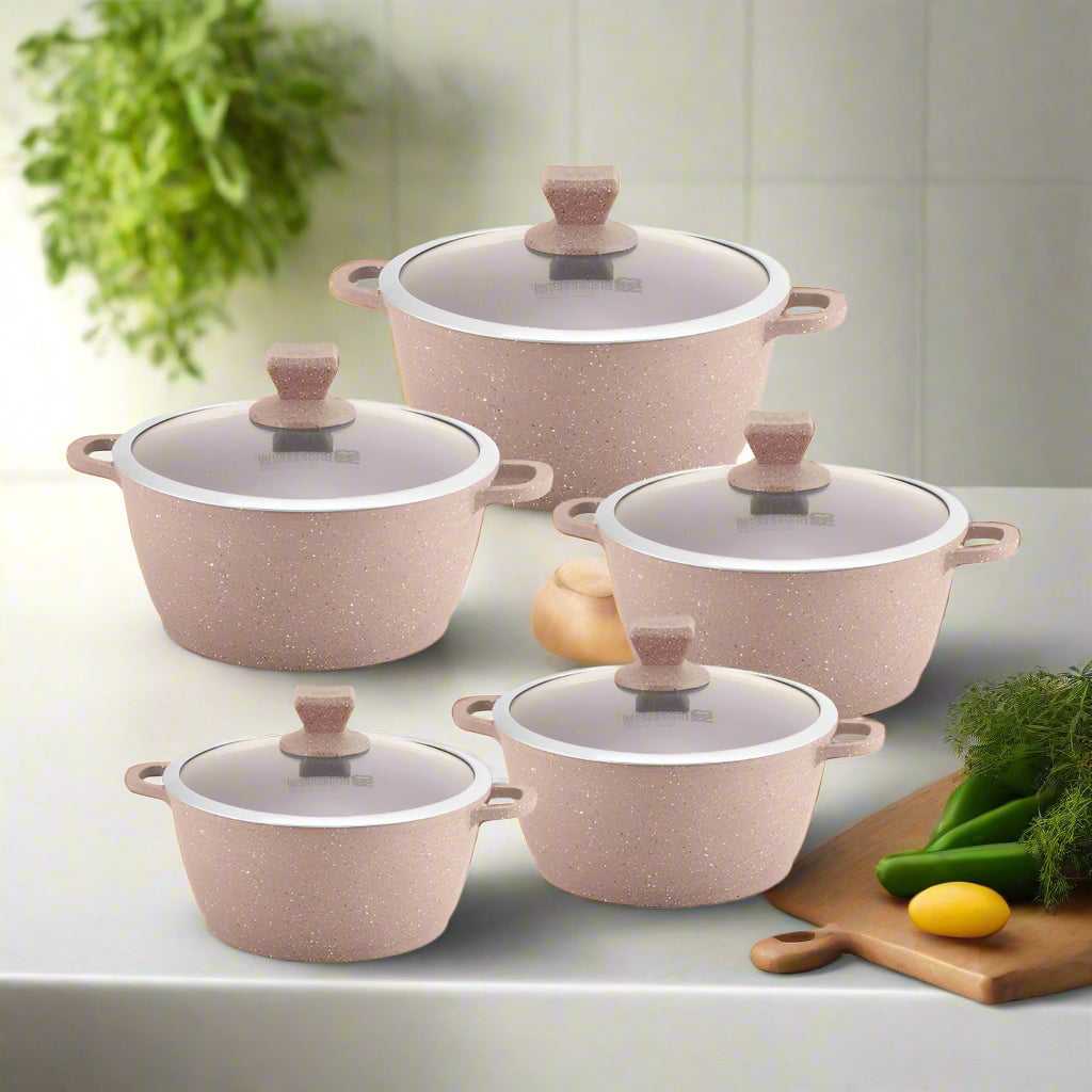 Nea Marbell Stockpot Set 5pc Marfil Brown
