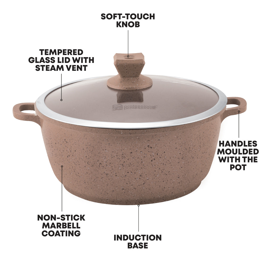 Nea Marbell Stockpot Set 5pc Marfil Brown