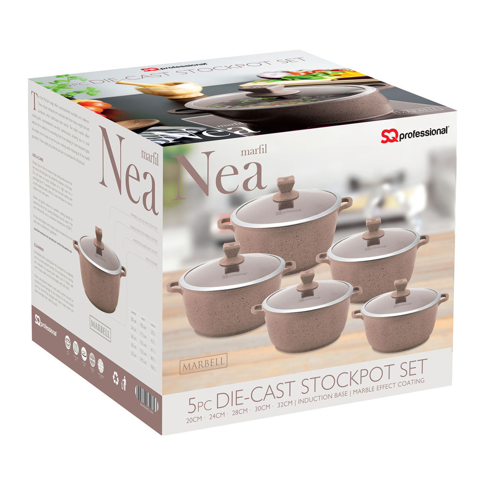 Nea Marbell Stockpot Set 5pc Marfil Brown