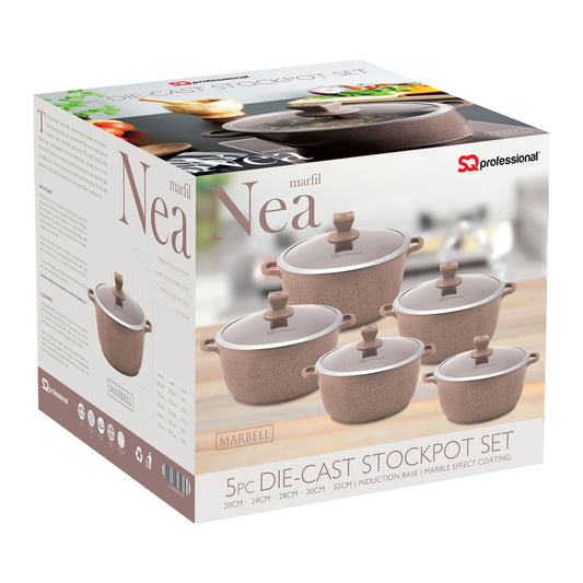 Nea Marbell Stockpot Set 5pc Marfil Brown